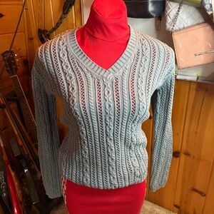 LRL Ralph Lauren Womens Cotton cable knit Teal Sea blue sweater Size L Fishermen